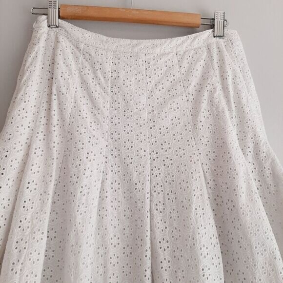 ESPRIT 100% Cotton Floral Eyelet Pleated Knee Length Skirt White Sz 4 - Picture 10 of 15